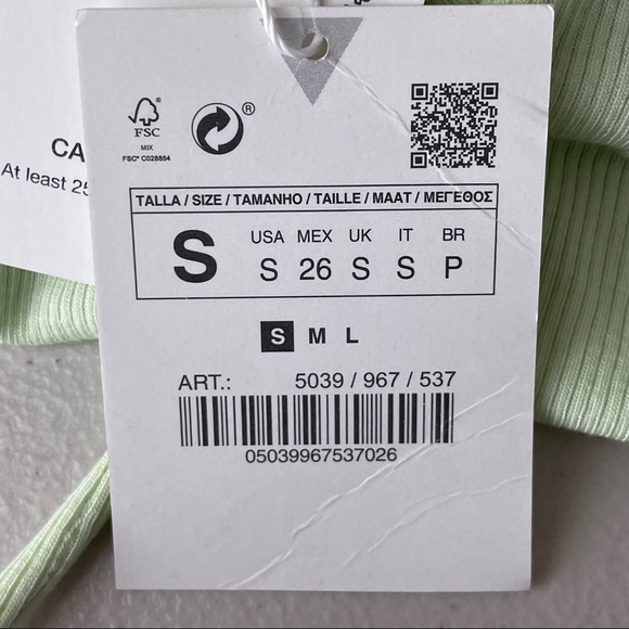ZARA NWT RIBBED TOP WITH GATHERED DETAIL LIME MINT GREEN SMALL - Picture 8 of 12